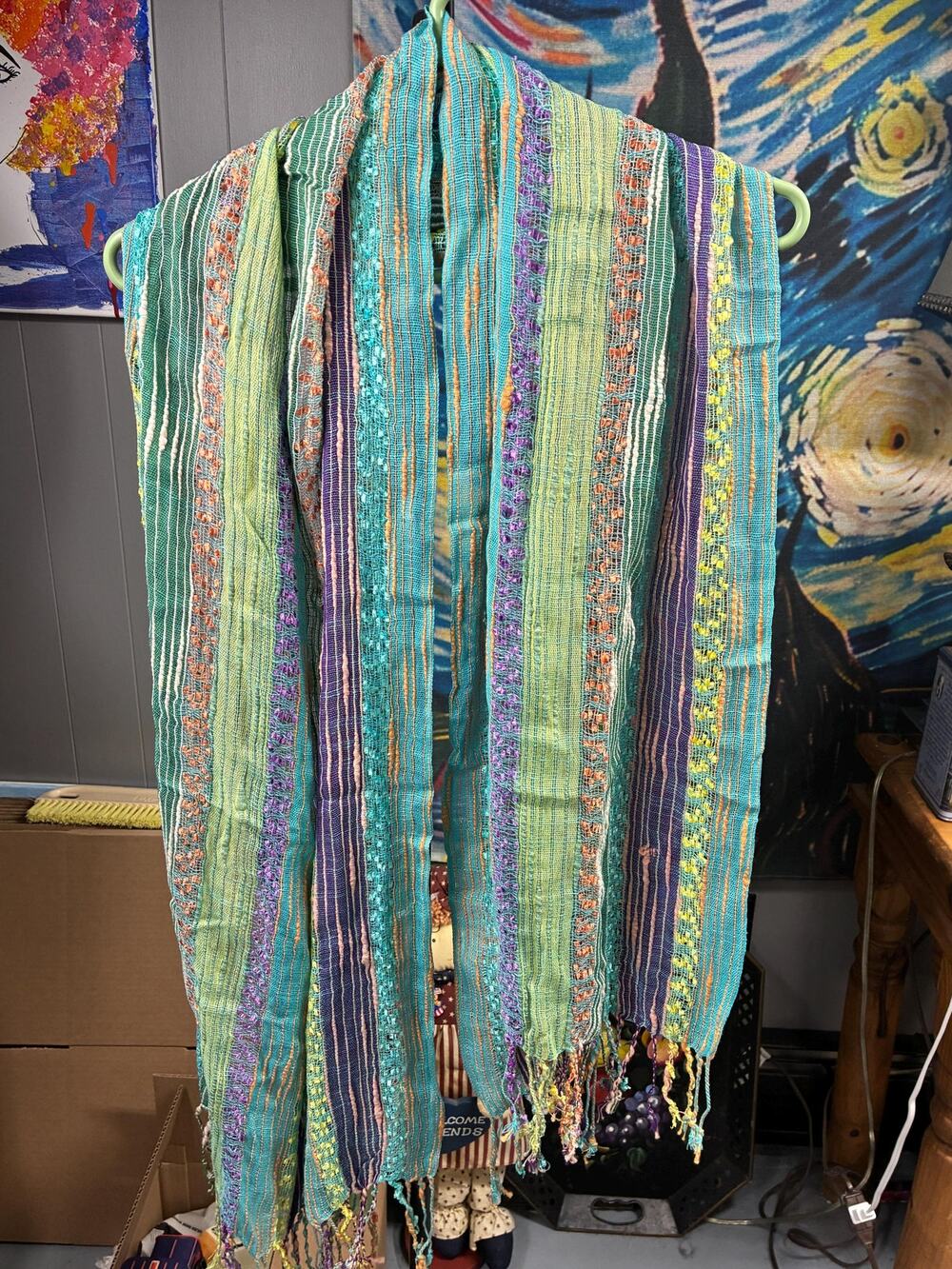 Handwoven Boho Scarf | Multicolor Artisan Woven Wrap with Fringe